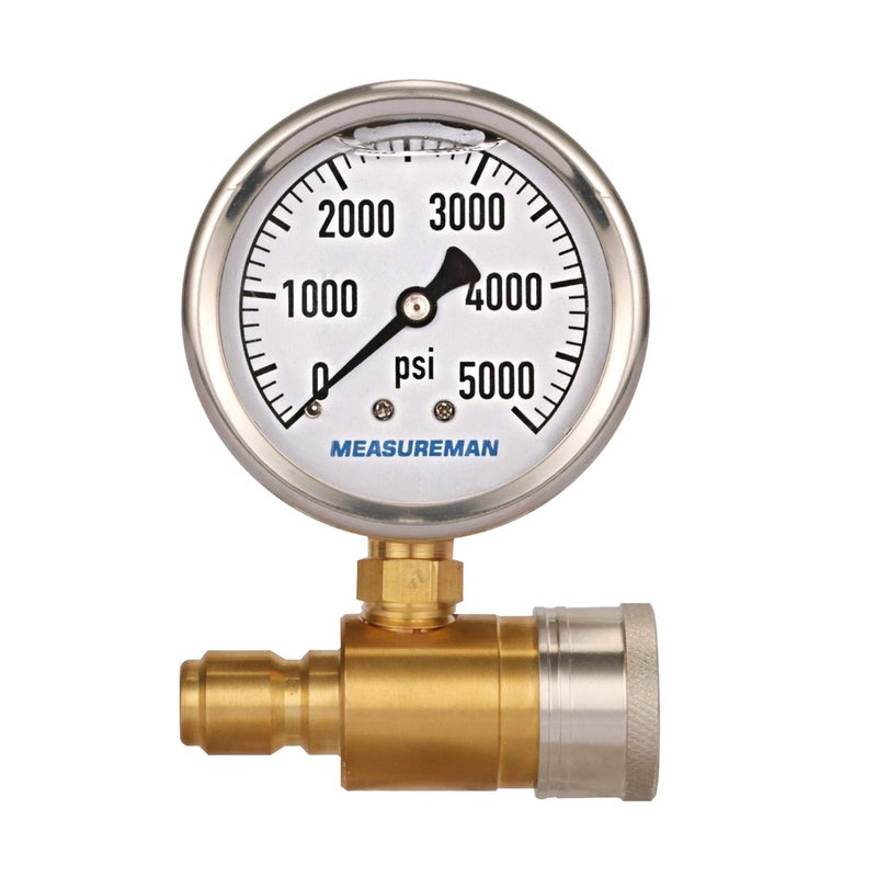 Measureman 2-1/2" Pressure Washer Pressure Gauge Kit 3/8 Inch Quick Connect 0-5000 PSI Glycerin Filled - Image 1